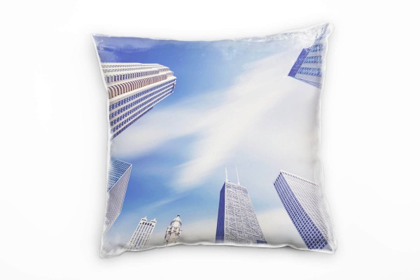 Paul Sinus Art City, Hochhäuser, Chicago, blau, grau Deko Kissen 40x40cm für Couch Sofa Lounge Zierkissen