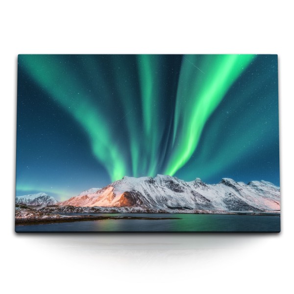 120x80cm Wandbild auf Leinwand Norwegen Polar Astrofotografie Berge Nachthimmel