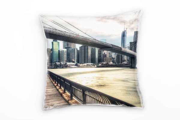 Paul Sinus Art Urbanes und City, Hochhäuser, Brücke, grau, See Deko Kissen 40x40cm für Couch Sofa Lounge Zierkissen