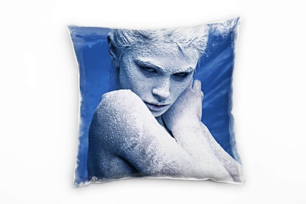 Paul Sinus Art künstlerische Fotografie, weiß, blau, Frauenportrait Deko Kissen 40x40cm für Couch Sofa Lounge Zierk