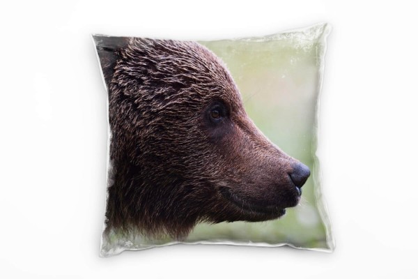 Paul Sinus Art Tiere, Braunbär, Portrait, braun, grün Deko Kissen 40x40cm für Couch Sofa Lounge Zierkissen