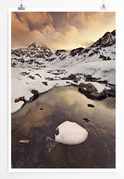 Paul Sinus Art 90x60cm Poster Gebirgslandschaft mit Schnee und See