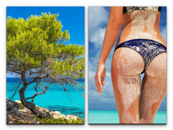 Paul Sinus Art 2 Bilder je 60x90cm Griechenland Chalkidiki Süden Baum Bikini Traumstrand Sommer