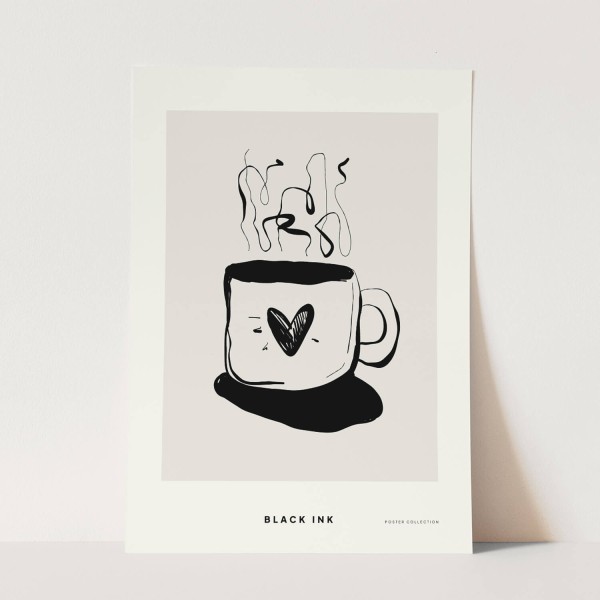 Paul Sinus Art Black Ink dekorative Illustration Modern Kaffee Tasse Herz