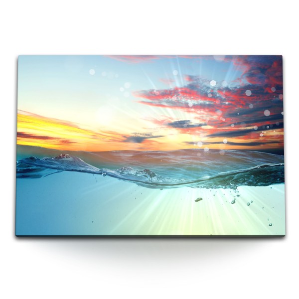 Paul Sinus Art 120x80cm Wandbild auf Leinwand Wasser Meer Sonnenuntergang Kunstvoll Abendröte