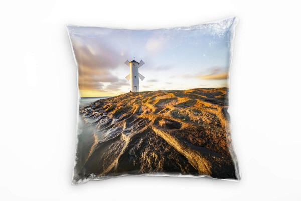 Paul Sinus Art Meer, Sonnenuntergang, Windmühle, gelb, blau Deko Kissen 40x40cm für Couch Sofa Lounge Zierkissen