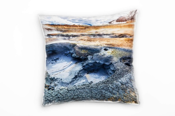 Paul Sinus Art Landschaft, Island, Heiße Quelle grau, braun Deko Kissen 40x40cm für Couch Sofa Lounge Zierkissen