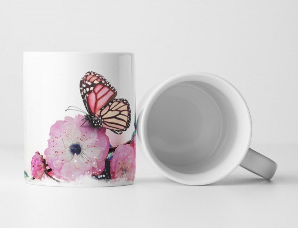 Paul Sinus Art Tasse Geschenk Naturfotografie – Schmetterlinge an rosa Kirschblüten