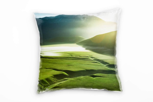 Paul Sinus Art Landschaft, Hügel, Sonnenschein, grün, gelb, blau Deko Kissen 40x40cm für Couch Sofa Lounge Zierkiss