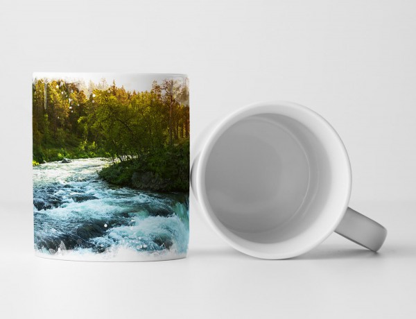 Paul Sinus Art Tasse Geschenk Landschaftsfotografie – Norwegischer Waldfluss in der Sonne