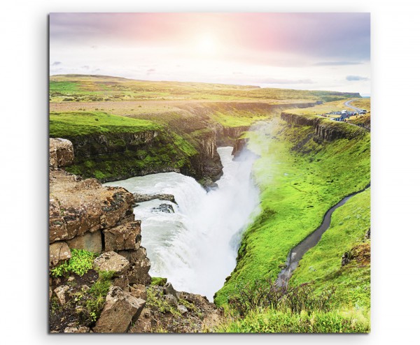 Paul Sinus Art Landschaftsfotografie  Isländischer Wasserfall auf Leinwand exklusives Wandbild moderne Fotografie