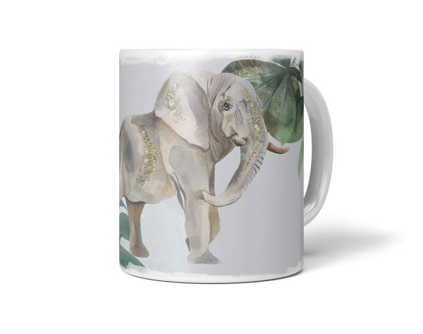 Paul Sinus Art Tasse Porzellan Tier Motiv Elefant Blumen Pflanzen Dekorativ Kunstvoll Gold