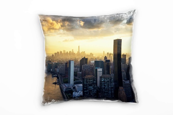 Paul Sinus Art City, New York, Manhattan, Sonnenuntergang, gelb Deko Kissen 40x40cm für Couch Sofa Lounge Zierkisse