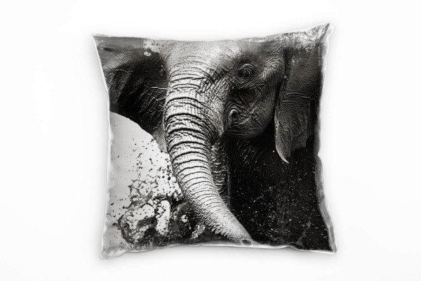 Paul Sinus Art Tiere, Elefant spritzt mit Wasser, grau Deko Kissen 40x40cm für Couch Sofa Lounge Zierkissen