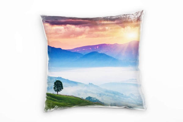 Paul Sinus Art Landschaft, grün, orange, blau, Sonnenuntergang, Ukraine Deko Kissen 40x40cm für Couch Sofa Lounge Z