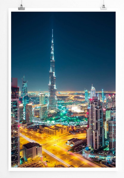 Paul Sinus Art Architekturfotografie  Dubai Skyline bei Nacht UAE 60x90cm Poster