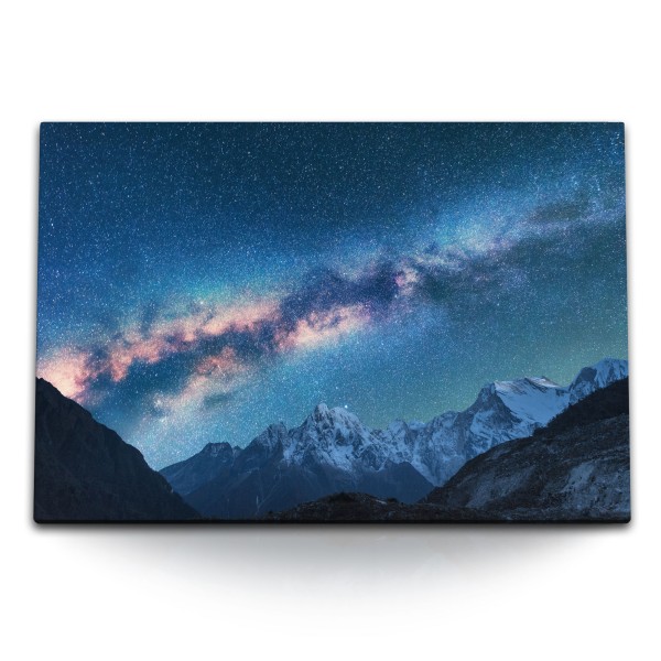 Paul Sinus Art 120x80cm Wandbild auf Leinwand Berge bei Nacht Astrofotografie Milchstraße Sternenhimmel