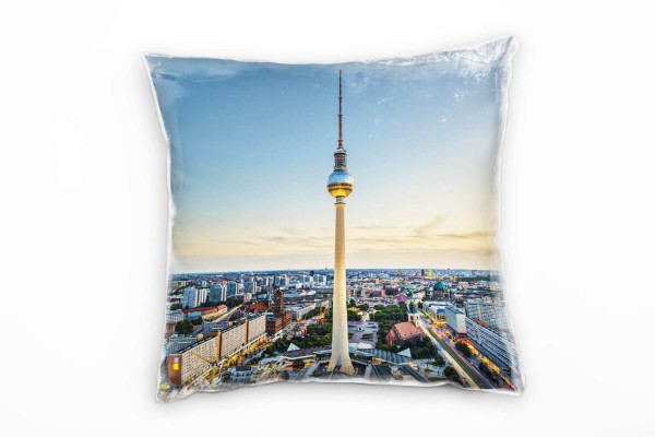 Paul Sinus Art City, blau, gelb, Berlin, Fernsehturm Deko Kissen 40x40cm für Couch Sofa Lounge Zierkissen