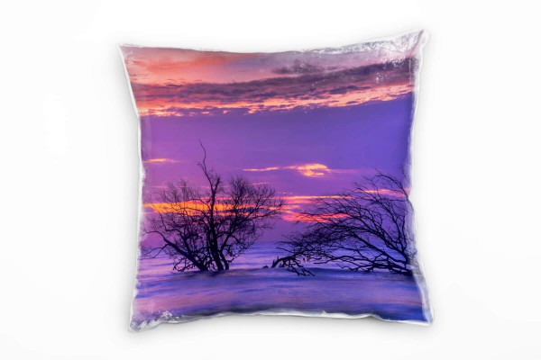 Paul Sinus Art Meer, Bäume, Sonnenuntergang, lila, orange Deko Kissen 40x40cm für Couch Sofa Lounge Zierkissen