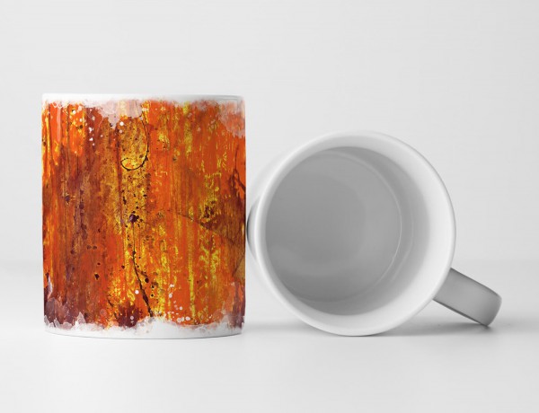 Paul Sinus Art Tasse Geschenk orange-gelbe Abstraktion + dunkelrote Farbspritzer