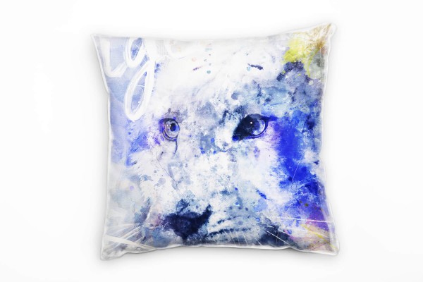 Paul Sinus Art White Tiger Deko Kissen Bezug 40x40cm für Couch Sofa Lounge Zierkissen