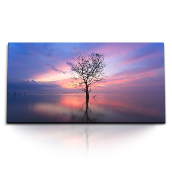 Paul Sinus Art Kunstdruck Bilder 120x60cm Baum im See Horizont Abenddämmerung Sonnenuntergang