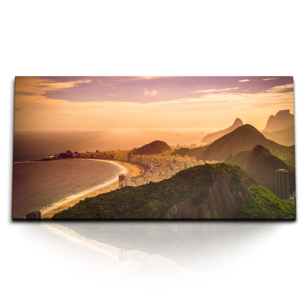 Paul Sinus Art Kunstdruck Bilder 120x60cm Brasilien Rio de Janeiro Berge Sonnenuntergang Großstadt