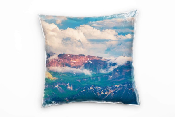 Paul Sinus Art Landschaft, Berge, Wolken, grün, blau Deko Kissen 40x40cm für Couch Sofa Lounge Zierkissen