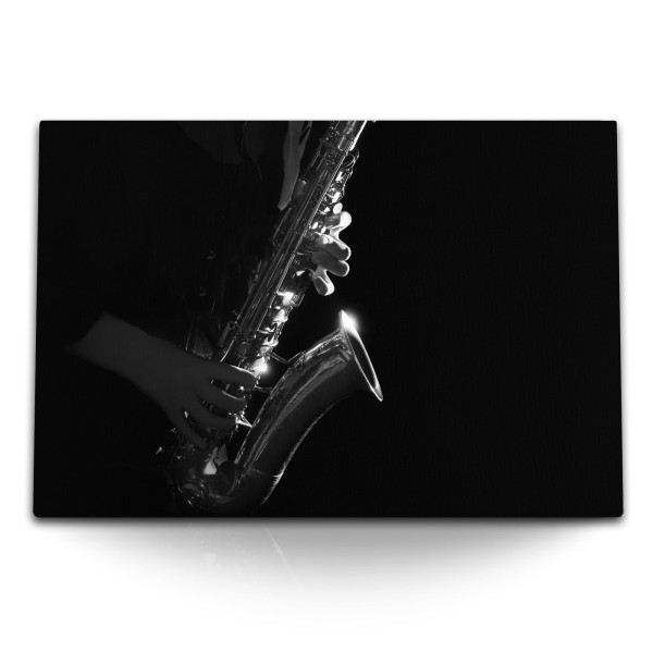 Paul Sinus Art 120x80cm Wandbild auf Leinwand Saxophon Jazz schwarzer Hintergrund Musik