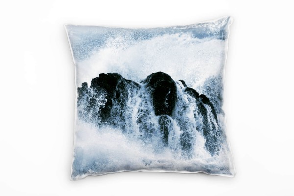 Paul Sinus Art Strand und Meer, Steine, große Wellen, blau Deko Kissen 40x40cm für Couch Sofa Lounge Zierkissen