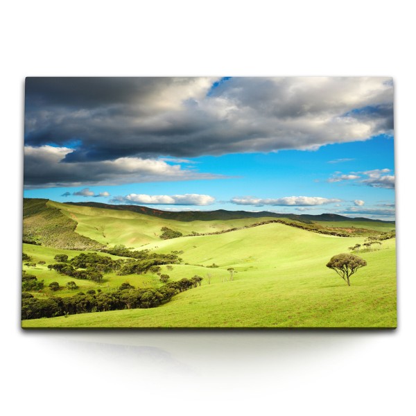 120x80cm Wandbild auf Leinwand Landschaftsbild Hügel Himmel Horizont Natur Wolken