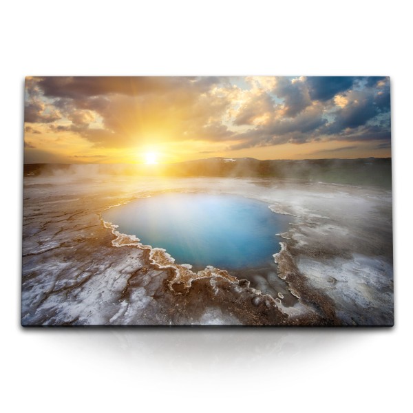 Paul Sinus Art 120x80cm Wandbild auf Leinwand Island Geothermal Quelle Sonnenuntergang Abendrot