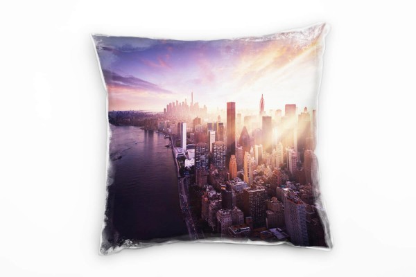 Paul Sinus Art City, New York, Manhattan, Sonnenuntergang, blau Deko Kissen 40x40cm für Couch Sofa Lounge Zierkisse