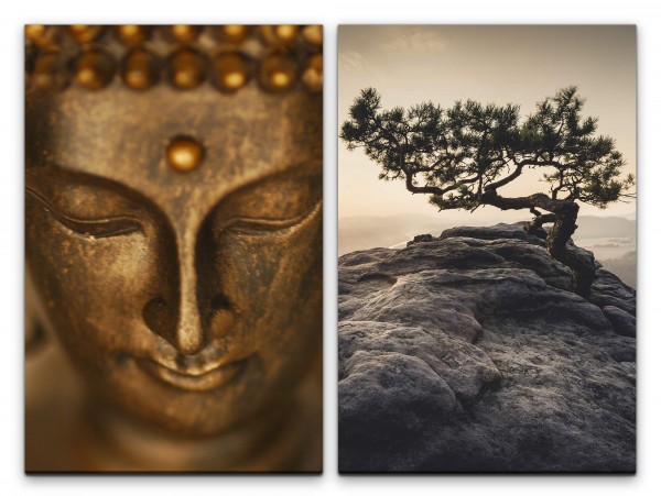 Paul Sinus Art 2 Bilder je 60x90cm Buddha Buddhakopf Elbsandsteingebirges Kiefer Deutschland Meditation Stille