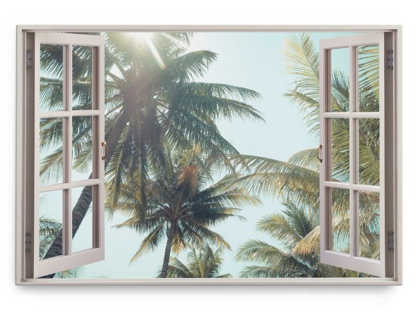 Paul Sinus Art Wandbild 120x80cm Fensterbild Palmen Süden Karibik Sommer Sonne Sonnenschein