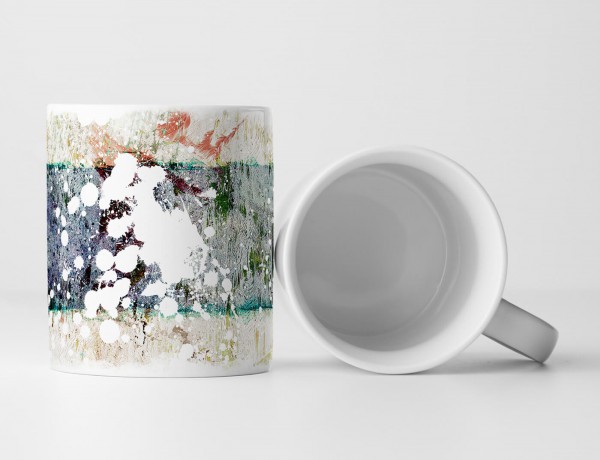 Paul Sinus Art Tasse Geschenk Abstraktion: antik-weiß, lachsrosa, mitteltürkis; weiße Farbkleckse