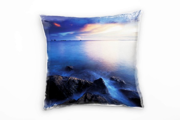 Paul Sinus Art Meer, blau, gelb, braun, Sonnenuntergang Deko Kissen 40x40cm für Couch Sofa Lounge Zierkissen