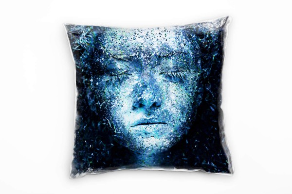 Paul Sinus Art künstlerische Fotografie, Frauengesicht, blau Deko Kissen 40x40cm für Couch Sofa Lounge Zierkissen