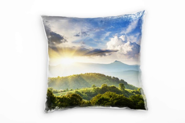 Paul Sinus Art Landschaft, grün, grau, Morgen, Wald, Sonne, Ukraine Deko Kissen 40x40cm für Couch Sofa Lounge Zierk