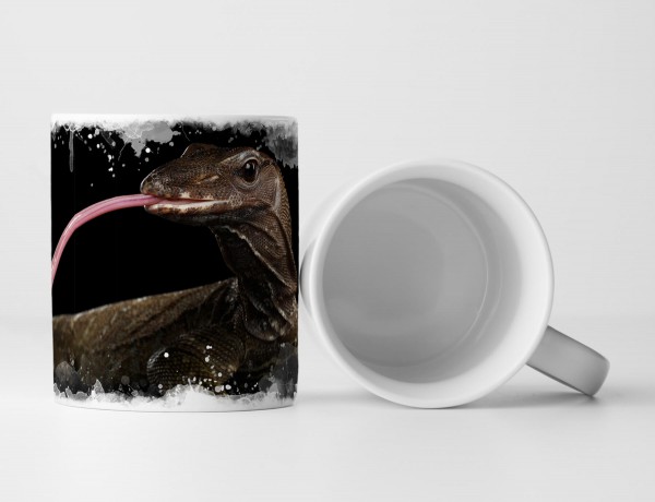 Paul Sinus Art Tasse Geschenk Tierfotografie – Waran schwarzer Hintergrund