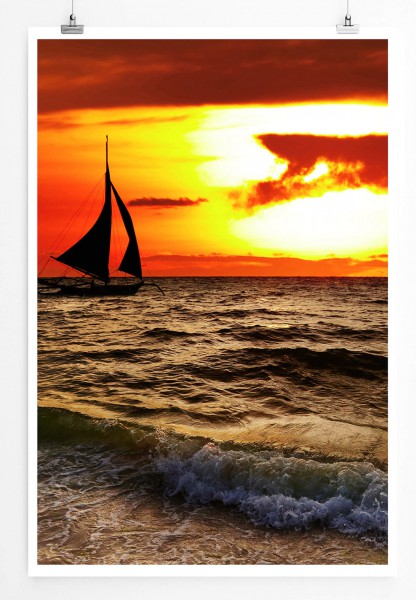 Paul Sinus Art 60x90cm Landschaftsfotografie Poster Segelschiff bei Sonnenaufgang Boracay Philippinen