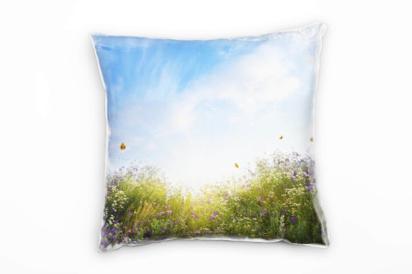 Paul Sinus Art Sommer, Wiese, Schmetterlinge, Blumen, grün Deko Kissen 40x40cm für Couch Sofa Lounge Zierkissen