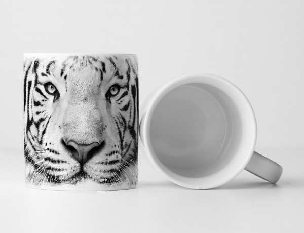 Paul Sinus Art Tasse Geschenk Tierfotografie – Porträt eines weißen bengalischen Tigers schwarz weiß