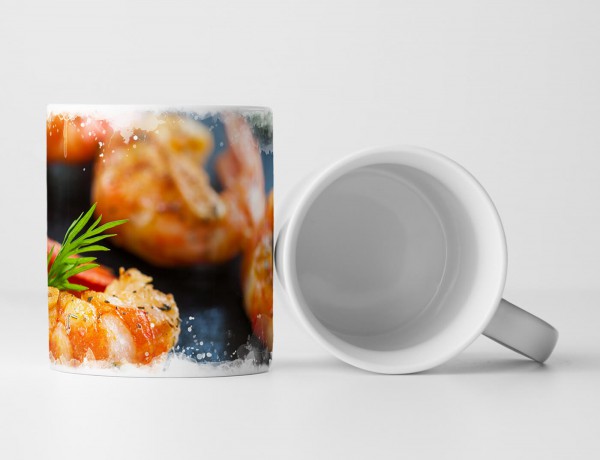 Paul Sinus Art Tasse Geschenk Food-Fotografie – Nahaufnahme von Riesengarnelen am Spieß