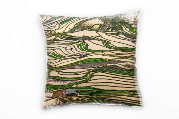 Paul Sinus Art Landschaft, Reisfeld, braun, grün Deko Kissen 40x40cm für Couch Sofa Lounge Zierkissen