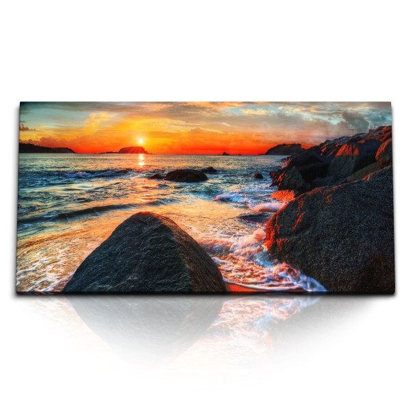 Paul Sinus Art Kunstdruck Bilder 120x60cm Hawaii Sonnenuntergang Meer Abendrot Felsen