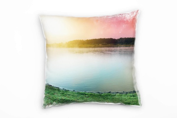 Paul Sinus Art Landschaft, bunt, Sonnenuntergang am See Deko Kissen 40x40cm für Couch Sofa Lounge Zierkissen