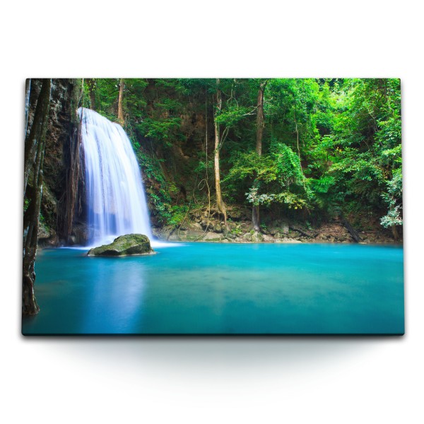 Paul Sinus Art 120x80cm Wandbild auf Leinwand Thailand Wasserfall Lagune Tropisch Exotisch Natur