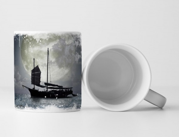 Paul Sinus Art Tasse Geschenk Fotocollage Piratenschiff vor Vollmond auf See