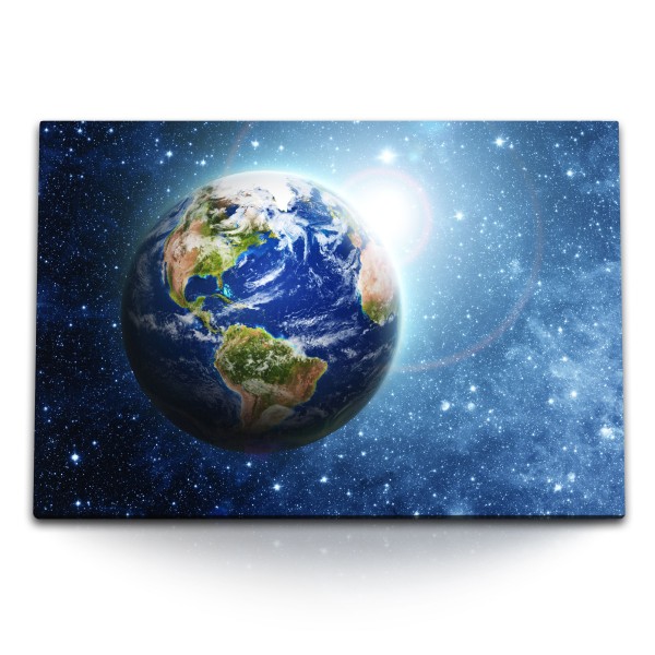 Paul Sinus Art 120x80cm Wandbild auf Leinwand Erde Blauer Planet Sterne Weltall Kosmos